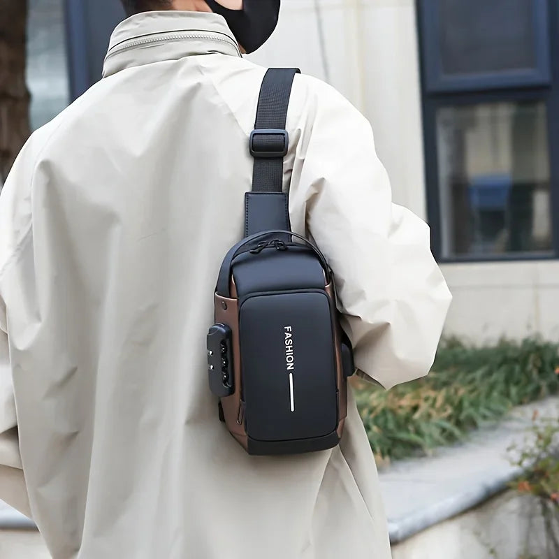 Durable Oxford Fabric Men’s Sling Bag — Stylish Motorcycle Crossbody Chest Pack with Phone Pocket & Zip Closure for Daily Commute