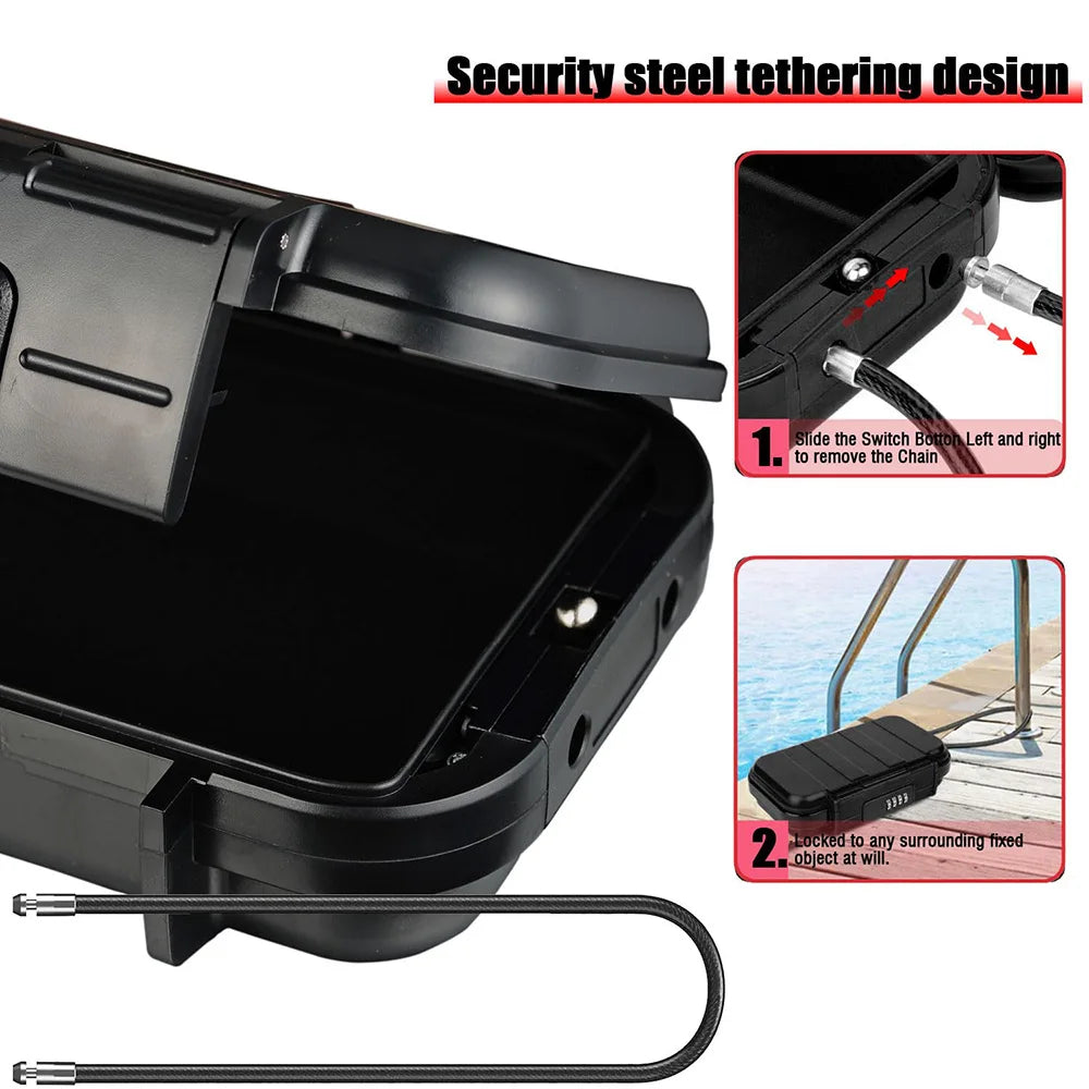 Portable Travel Safe Box – Large Capacity Security Lockbox with Code & Key, Waterproof, Removable Cable Handle