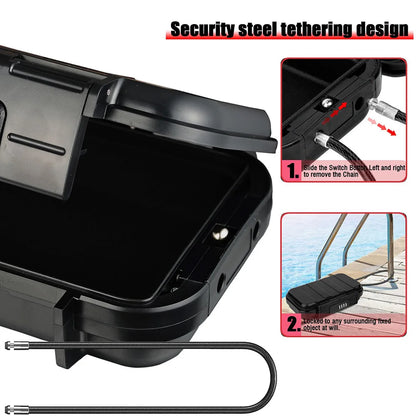 Portable Travel Safe Box – Large Capacity Security Lockbox with Code & Key, Waterproof, Removable Cable Handle