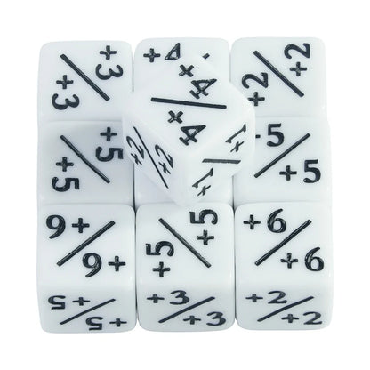 10pcs D6 Dice Counter Set - +1/+1 & -1/-1 Six Sided Dice for Math Teaching, Kids Arithmetic Toys and Card Game Accessories