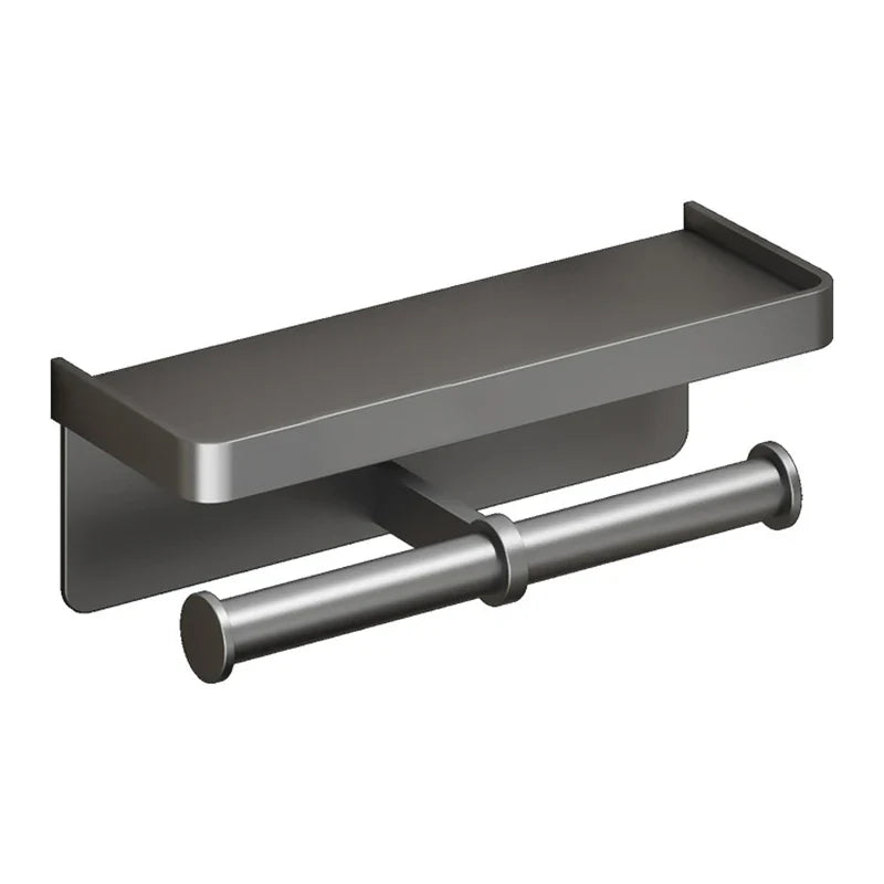 Large Wall-Mounted Toilet Paper Holder with Storage Tray and Phone Stand - Bathroom Accessories, Toilet Organizer