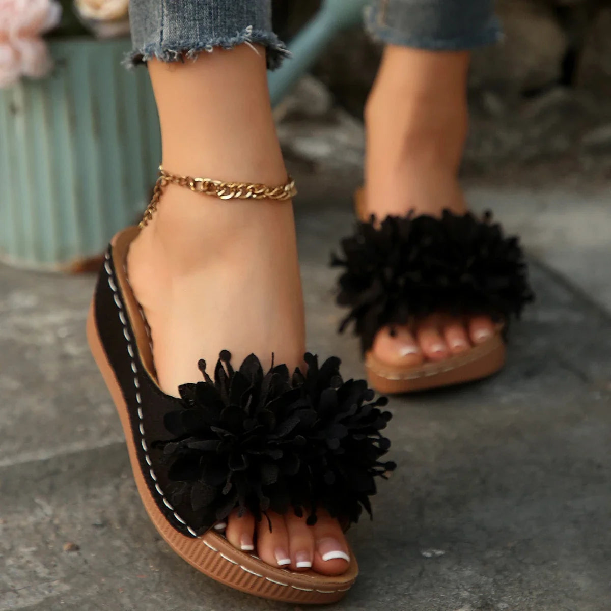 Women's Flower Wedge Sandals - Breathable Open-Toe Slip-On Summer Shoes