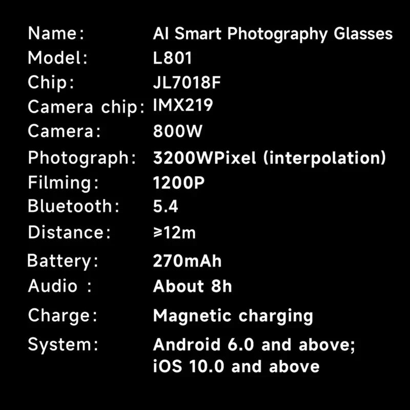 AI Smart Glasses — 8MP Camera Bluetooth Sunglasses with Audio, Video, Calls, Music Player, Multifunctional Wearable