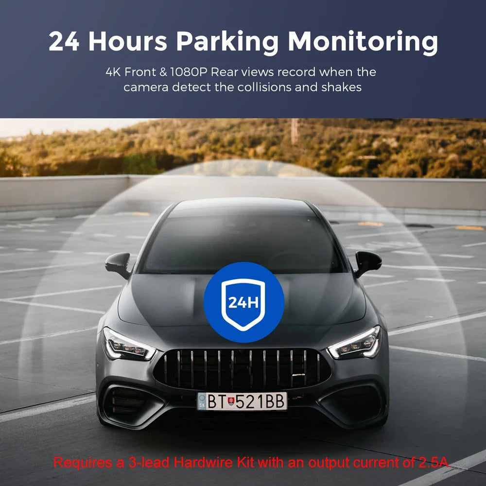 UHD 4K Dash Cam Dual Lens – 1080P Rear Lens, Built-in WiFi, GPS, 24-Hour Parking Monitoring Car DVR