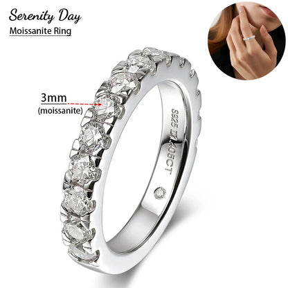 Serenity D Color VVS1 Moissanite Row Ring 1.4cttw — 100% S925 Sterling Silver Lab Diamond Ring for Women, 18K Plated Anniversary Gift
