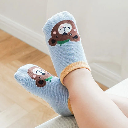 6-Pair Kids Cartoon Animal Socks - Cute Breathable Cotton Non-Slip Floor Socks for Babies & Toddlers