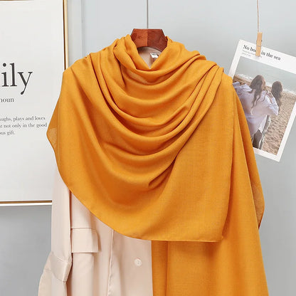 Winter Warm Cotton-Linen Pashmina Scarf for Women – Plain Stripe with Tassels – Hijab Shawl Wrap Bandana – New