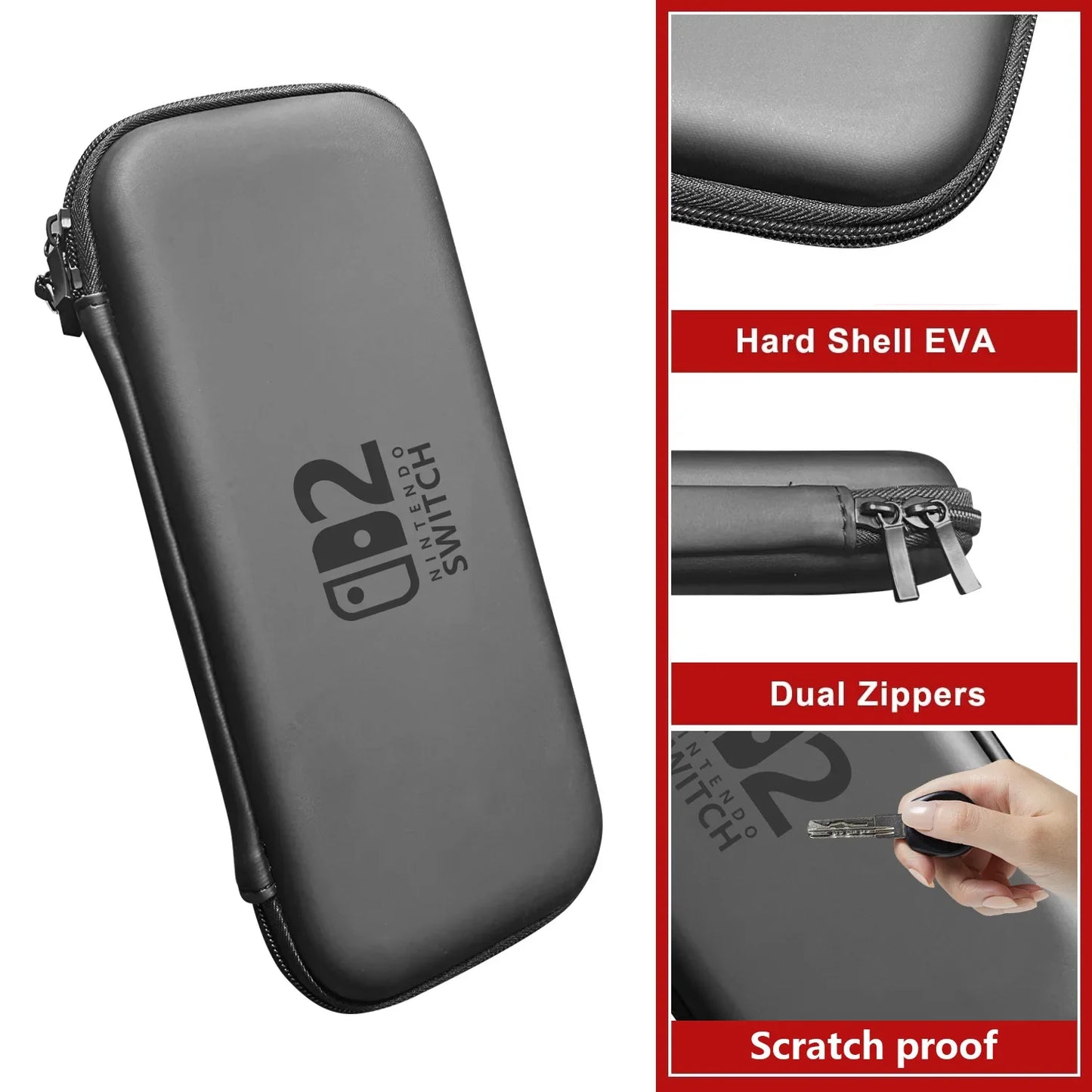 Slim Waterproof Carrying Case for Nintendo Switch 2 (2025) — EVA Hard Shell Protective Storage Handbag for Accessories