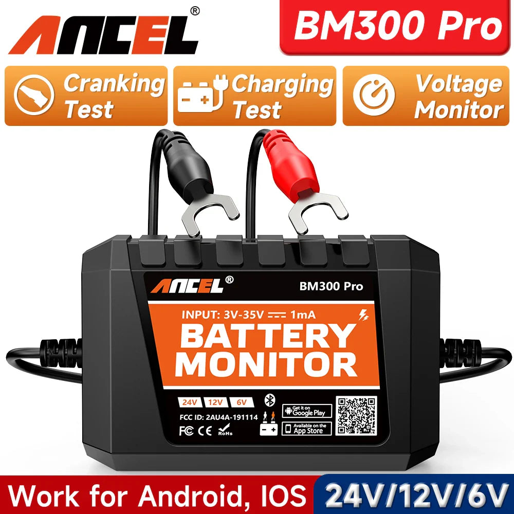 2025 ANCEL BM300 Pro Battery Monitor - 12V/24V SOC Battery Tester & Health Analyzer Tool