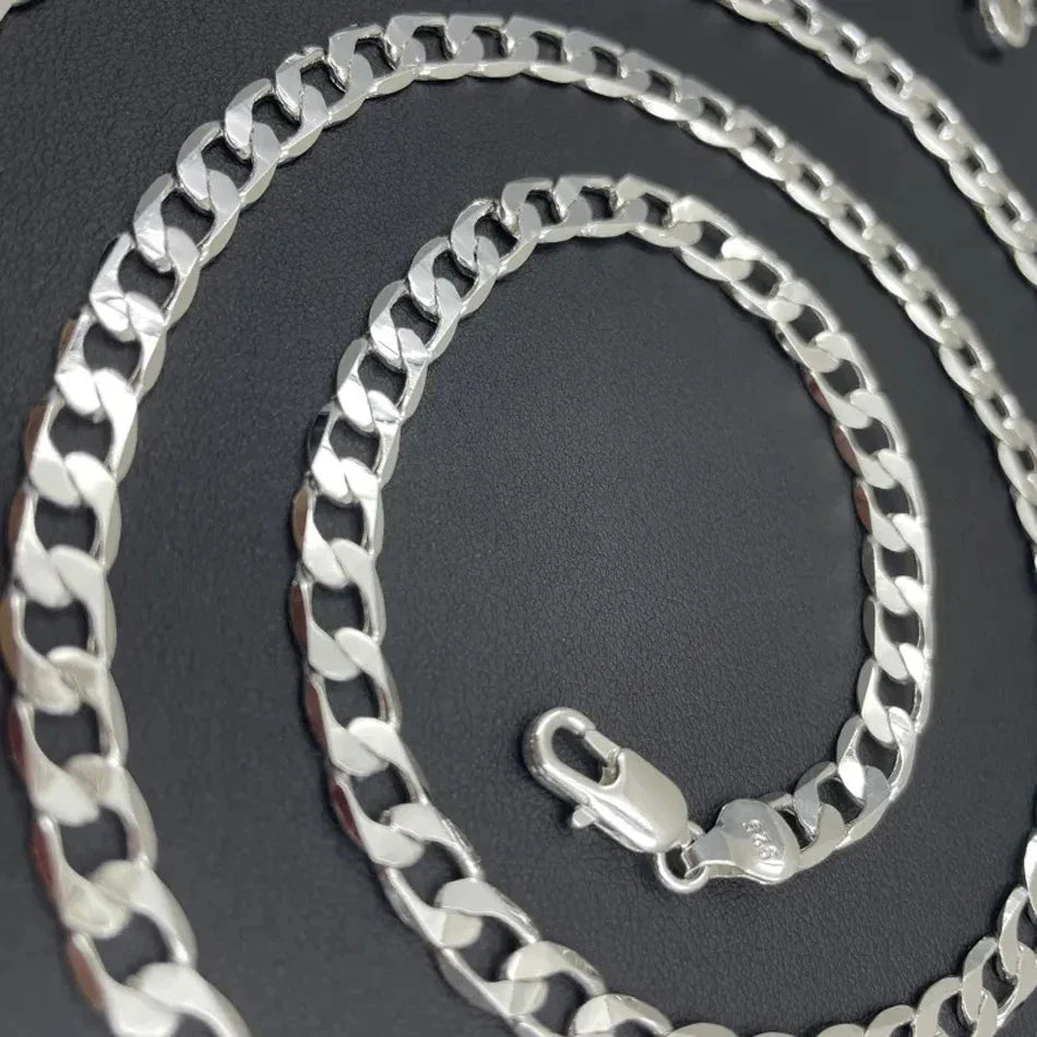 Men’s 925 Sterling Silver Face Chain Necklace — 2/4/6/8/10/12MM, 40–75cm with Lobster Clasp, Engagement Jewelry Gift for Men & Women