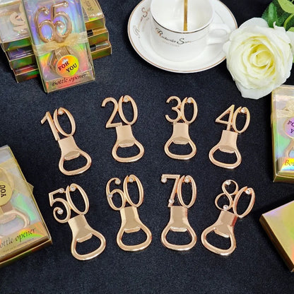 Golden Birthday Bottle Opener – Ideal for 30th to 80th Birthday Parties and Wedding Anniversaries, Perfect Guest Favor
