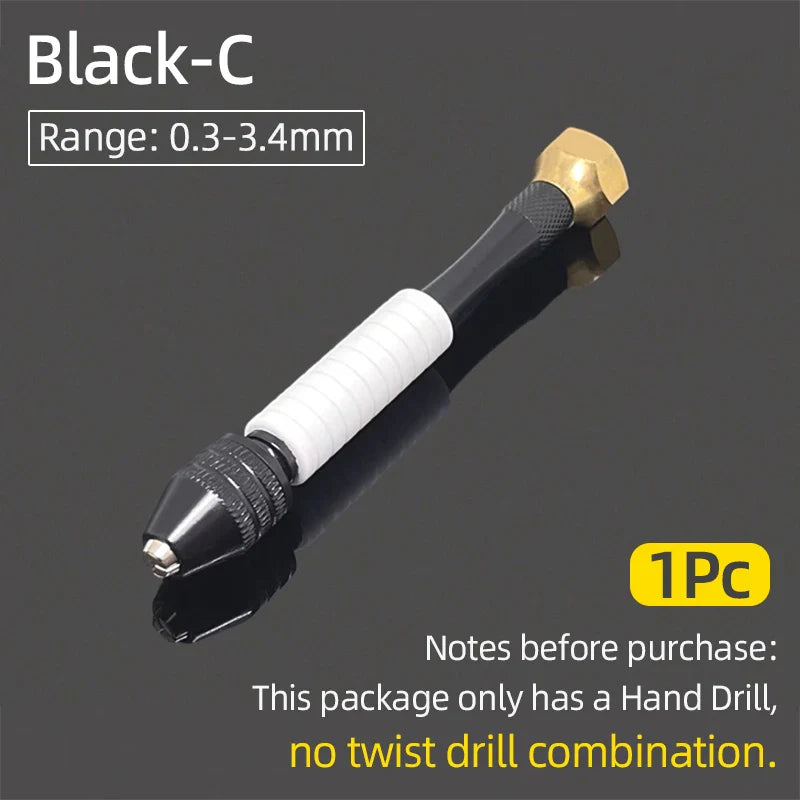Mini Aluminum Hand Drill 0.3–3.4mm – Keyless Chuck Micro Rotary Tool with HSS Twist Drill Bit Set for Wood & DIY Crafts