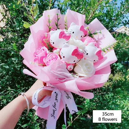 Hello Kitty Plush Bouquet — Anime Rose Soap Flowers for Wedding & Home Decor