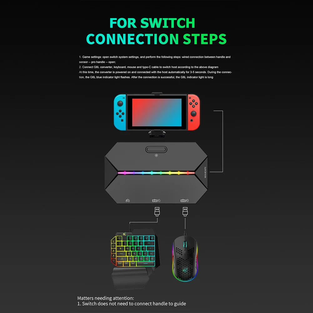 G6L Gaming Keyboard & Mouse Converter – Portable Wired Controller Adapter for Switch, Switch OLED, Xbox One & PS4