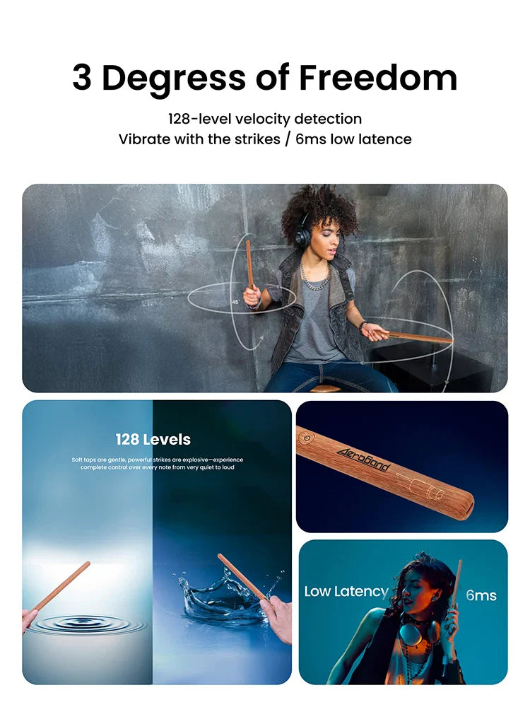 AeroBand PocketDrum 2 MAX – Somatosensory Digital Electronic Drum Stick Set with Foot Pedals & Bluetooth Adapter