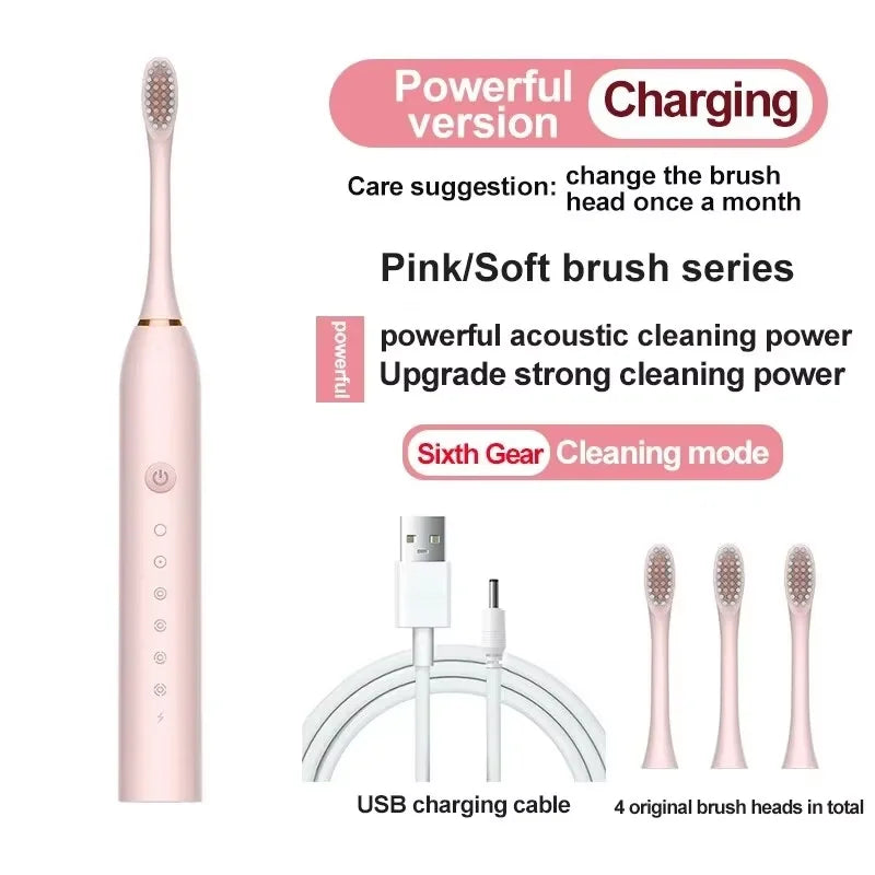Automatic Electric Toothbrush - Smart Six-Speed Rechargeable Soft Bristle Toothbrush for Adults and Children All Ages