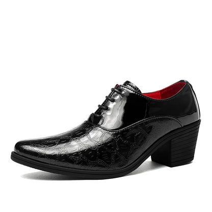 Luxury Red High Heel Men’s Dress Shoes - Pointed Toe Leather Moccasin Wedding Oxford Shoes