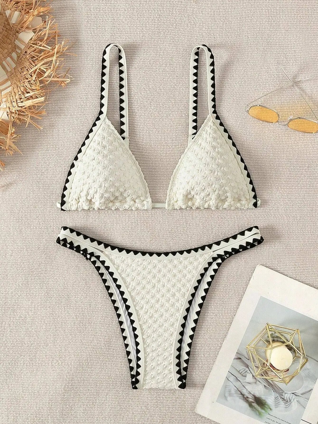 White 2-Piece Strapless Swimwear – Sexy Bandeau Backless Lace-Up Patchwork Bikini Set for Women, 2025 New
