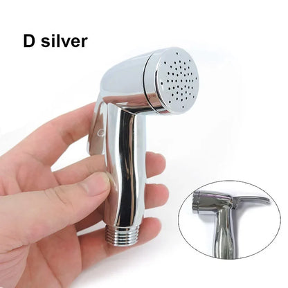 White Silver ABS Toilet Bidet Sprayer - Self-Cleaning Handheld Bathroom Shower Head with Faucet Nozzle, Hose & Holder Set