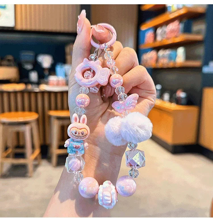 New Rabbit Hairball Beaded Mobile Phone Chain — Cute Cartoon Lanyard & Bag Pendant, Popular Gift Phone Charm for Girls