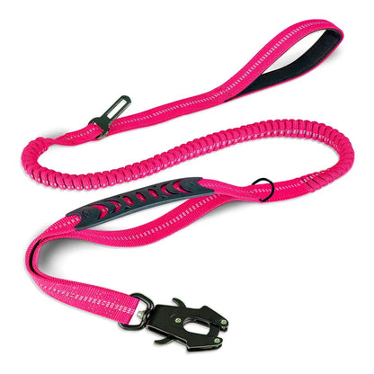 Reflective Shock Absorbing Bungee Dog Leash with Car Seatbelt – Heavy Duty No-Pull Leash for Large Dogs