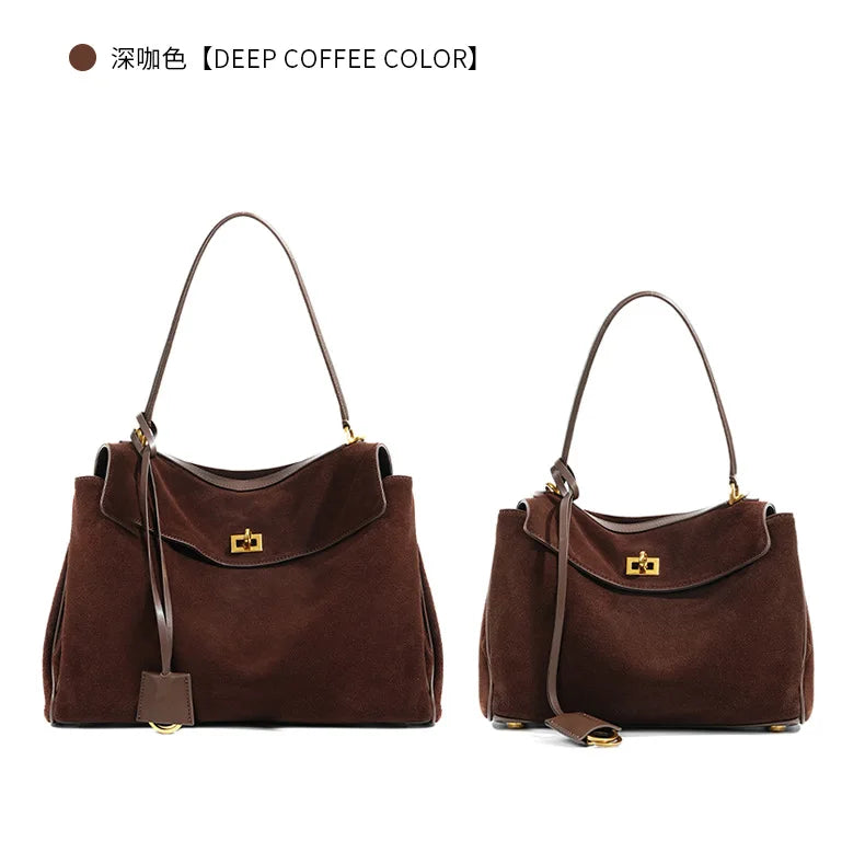Autumn Winter Suede Leather Tote – Frosted Cowhide High-Capacity Shoulder Kelly Bag