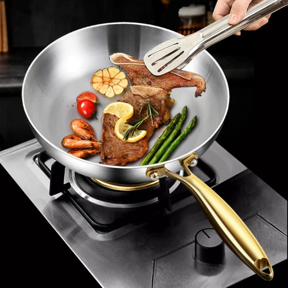 316 Stainless Steel Frying Pan – Uncoated Non-Stick Cooking Pot for Gas & Induction Stoves