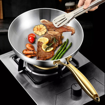 316 Stainless Steel Frying Pan – Uncoated Non-Stick Cooking Pot for Gas & Induction Stoves