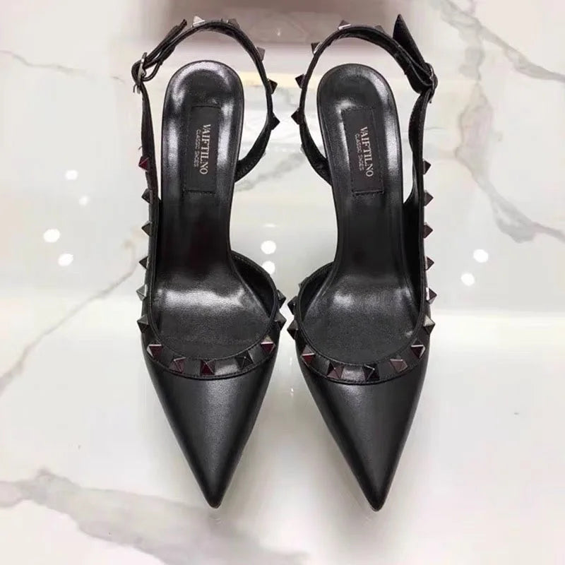 Women’s 2025 Luxury High Heel Sandals – Metal Rivet Gladiator Pointed Toe Stiletto Summer Party Shoes