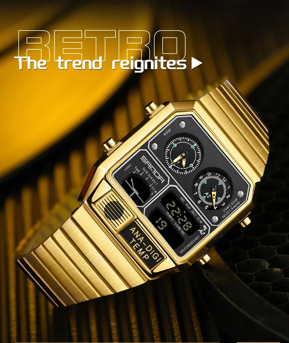 SANDA 3192 Men's LED Square Watch with Thermometer, Stopwatch & Chronograph – Multi-function Casual Timepiece for Youth   2/2