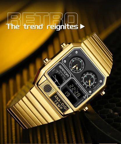 SANDA 3192 Men's LED Square Watch with Thermometer, Stopwatch & Chronograph – Multi-function Casual Timepiece for Youth   2/2