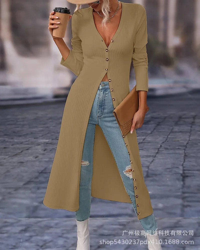 2023 Fashion Women's Button Long Striped Coat – Thin Open Dress for a Stylish Look