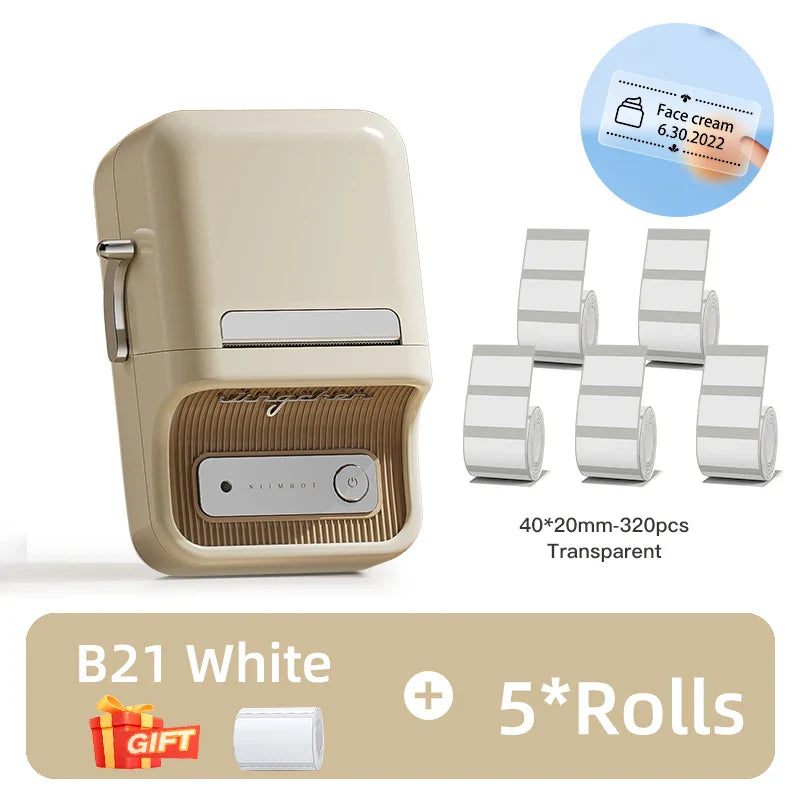NIIMBOT B21 Portable Thermal Printer – 1500mAh Wireless Sticker Printer with Self-Adhesive Labels for Barcode, Clothing & Jewelry