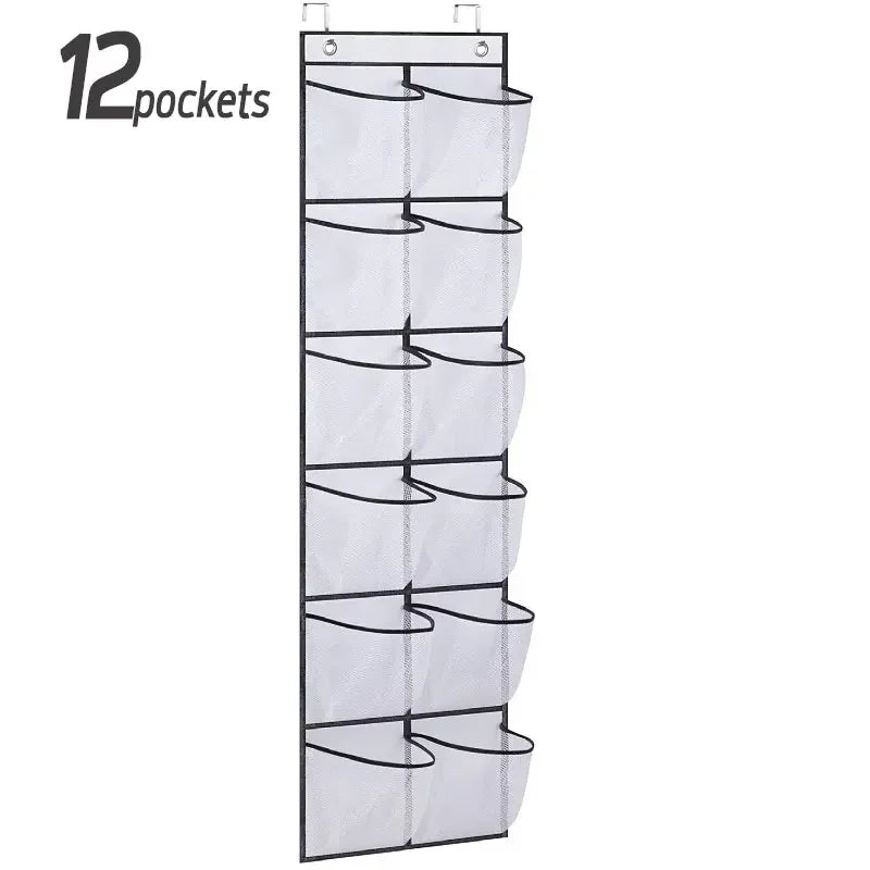 Hanging Shoe Rack Organizer – Over-the-Door 12/14 Pocket Breathable Mesh Storage for Slippers and Shoes