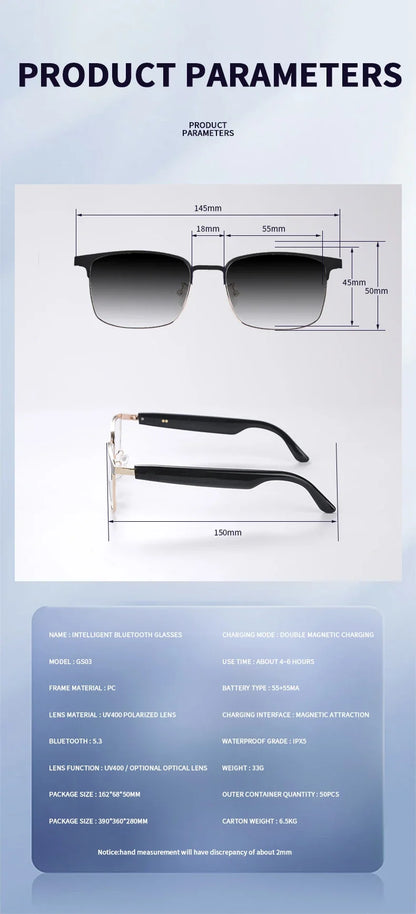 CLLOIO Wireless Bluetooth Smart Glasses – Photochromic Sunglasses with Anti-Blue Ray Reading Lenses & Myopia Prescription Support for Men & Women