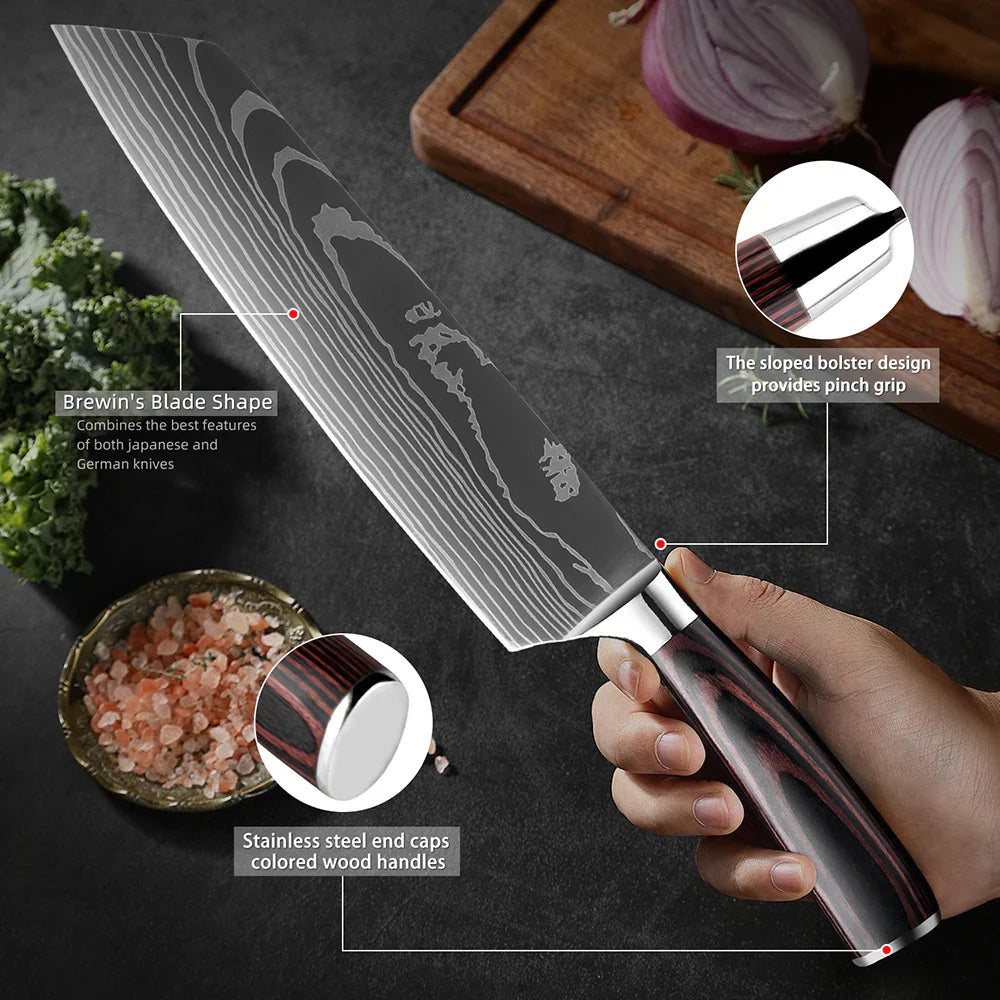 XITUO Kitchen Knife Set - 1-9PCS 7Cr17Mov Stainless Steel Chef, Santoku & Fruit Knives with Ergonomic Pakkawood Handle