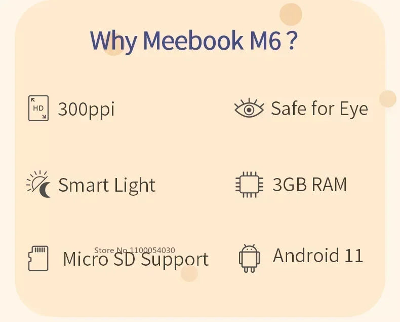 Meebook M6 6" E-Reader | 300PPI E-Ink Screen, Dual Color Frontlight, 3G & 32GB Android 11