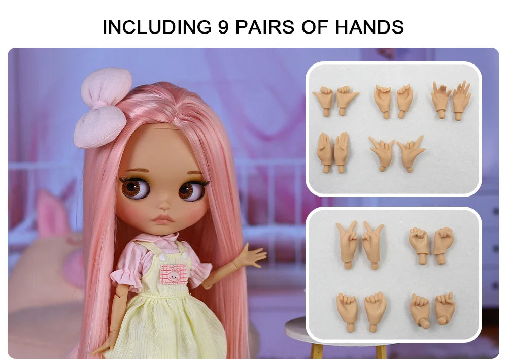 ICY DBS Blyth Doll – 1/6 BJD Joint Body, 30cm Brown Skin Matte Face with Bow, Cute Anime Girl Gift