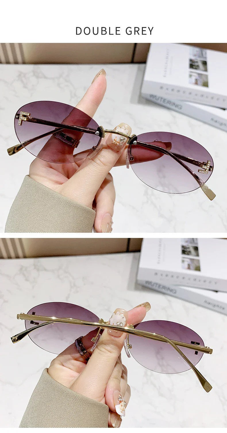 Elegant Diamond Oval Rimless Sunglasses — Men’s “F” Letter Car Sunglasses Model 90902