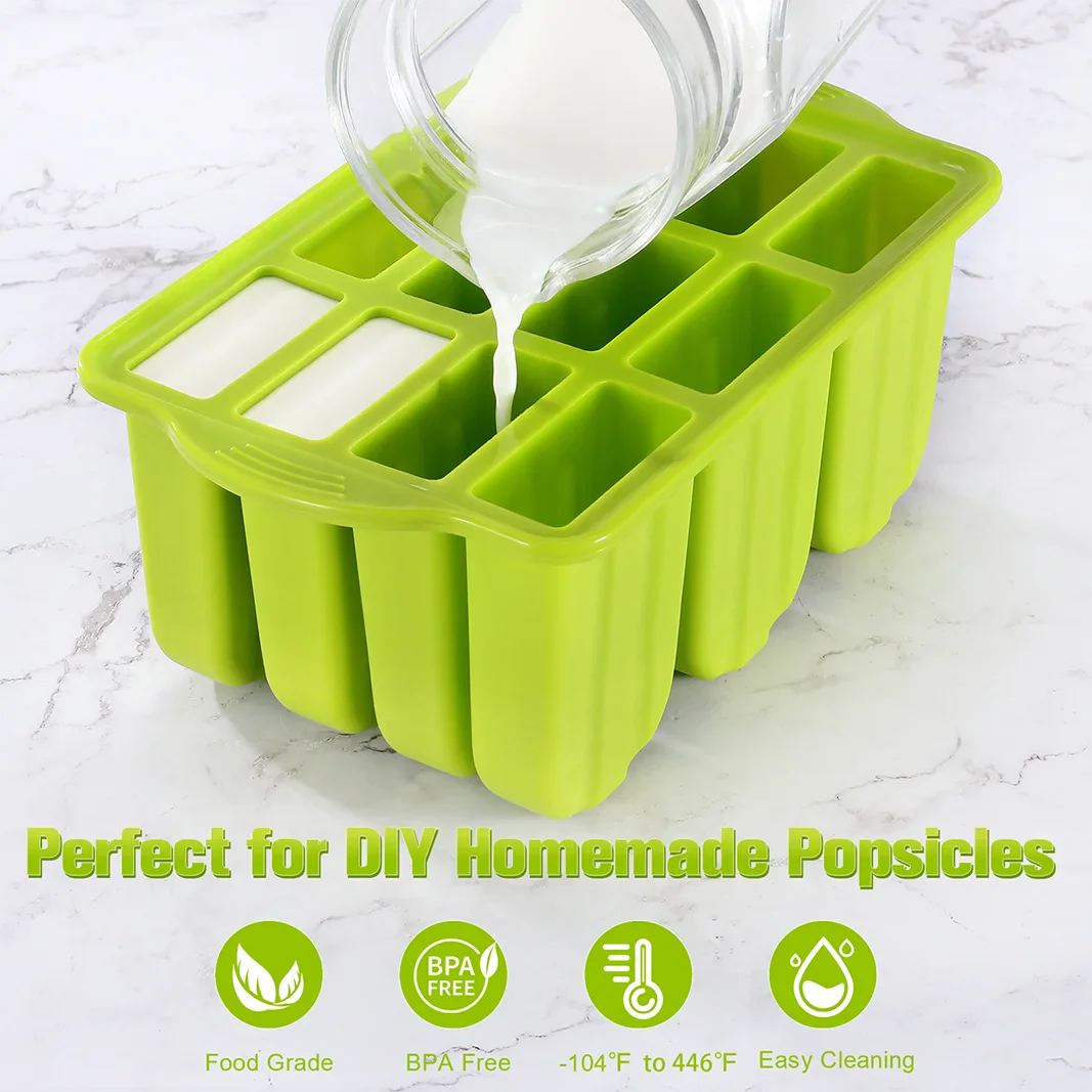 Summer Ice Cream Tools with Wooden Sticks - Silicone Popsicle Molds for Custom Mini Ice Cream Popsicles