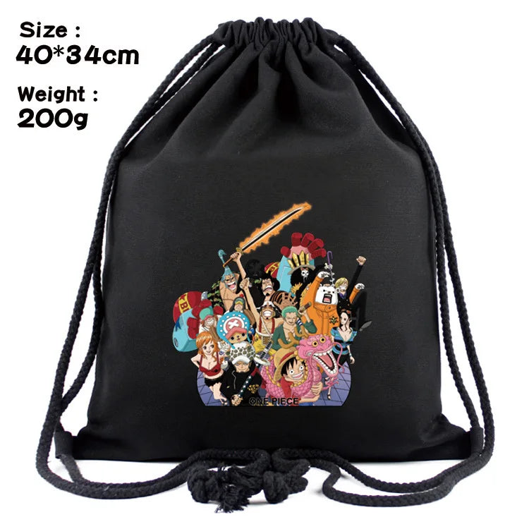 One Piece Luffy Anime Drawstring Backpack — Full-Color Cartoon Storage Bag with Pocket