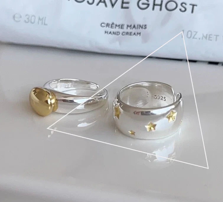 VENTFILLE 925 Sterling Silver Adjustable Ring – Vintage Hollow Line Punk Hip Hop Couple Jewelry