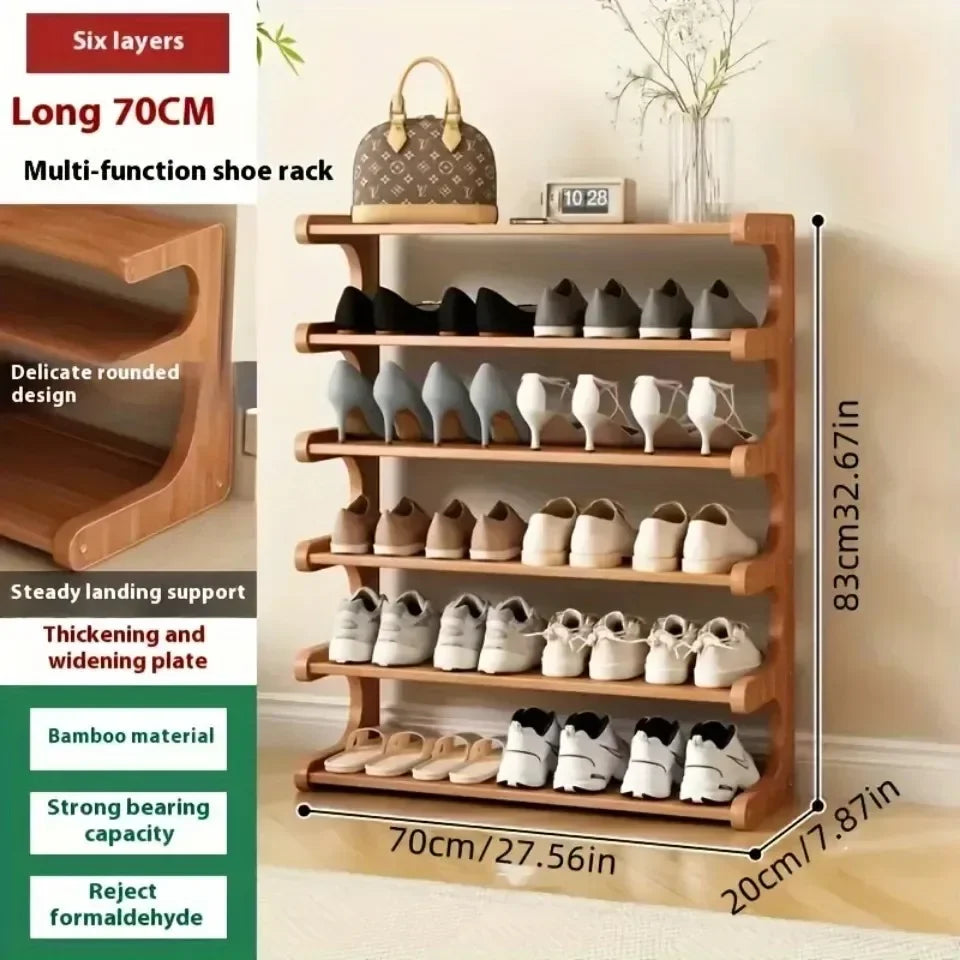 Chinese Style Wooden Shoe Rack — Multifunctional Bamboo Entrance Storage Cabinet for Shoes