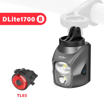 TOWILD DL1700 LED Bicycle Light – 1900LM Rechargeable Front Light with Focus & Flood Beam, Power Bank Function