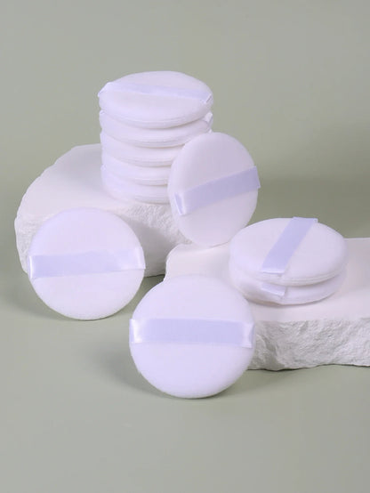 2/5/10/20PCS White Round Powder Puffs – Portable High-Grade Makeup Applicators for Base & Setting