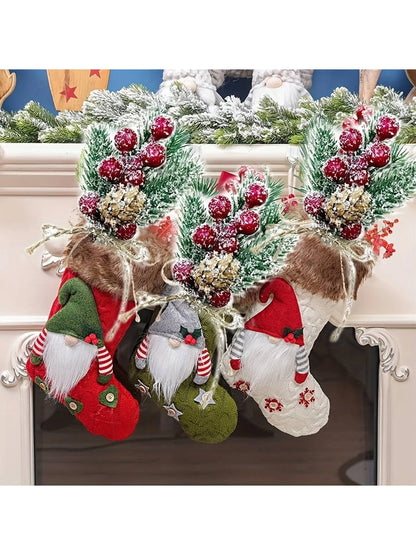 Set of 5 Realistic Artificial Winter Berries & Pine Branches – Christmas Home Decor