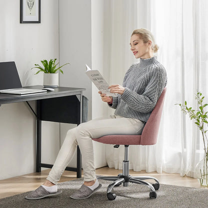 Armless Small Desk Chair – Cute Vanity Swivel Chair with Back, Fabric Upholstery & Wheels for Home & Gaming