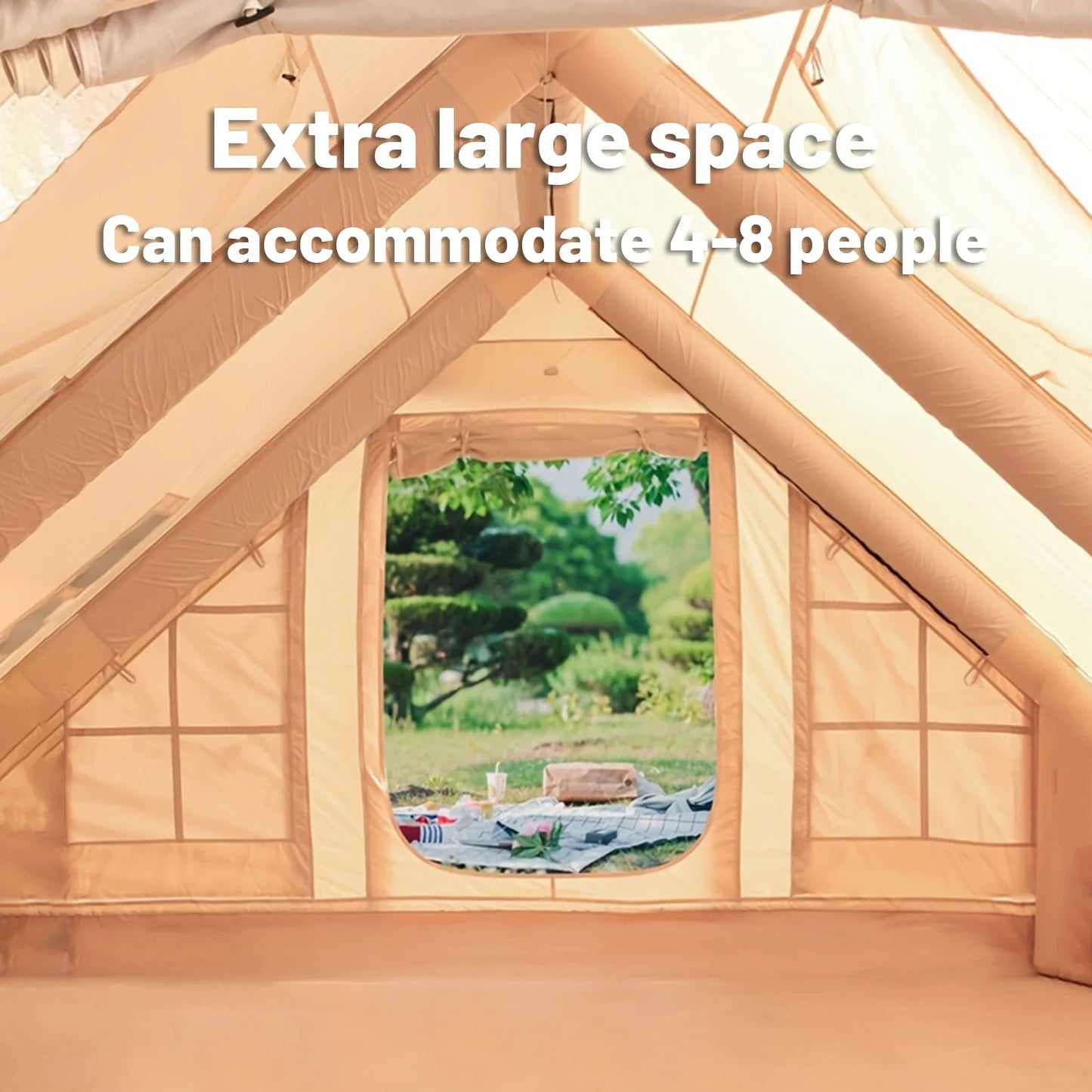 Inflatable Camping Tent for 4-8 People – Portable Water-Resistant Four-Season Tent with Windows