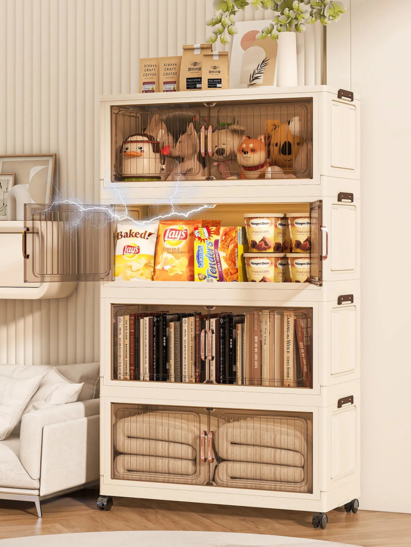 Installation-Free Foldable Storage Cabinet – Plastic Organizer for Kids’ Clothes & Snacks