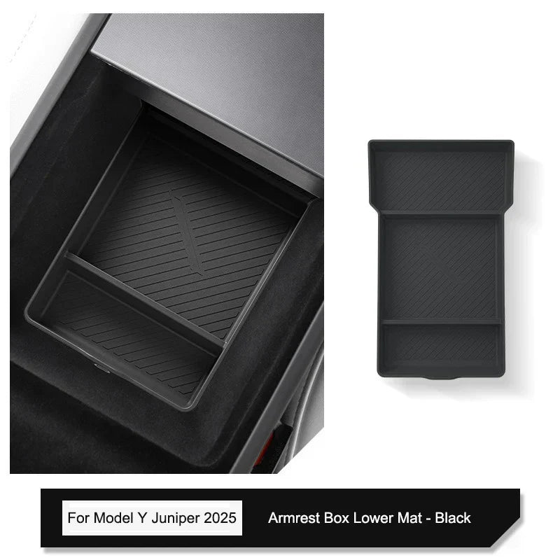 Tesla Model Y Juniper 2025 Center Console Armrest Organizer – Cup Holder & Storage Box Interior Upgrade Kit